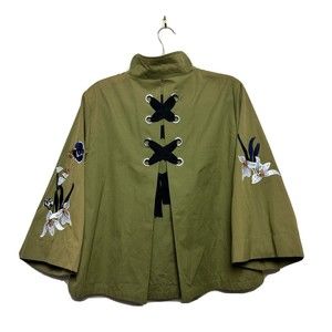 Eric Signature Size Medium Olive Green Jacket Shiny Soft Fully Lined Embroidered